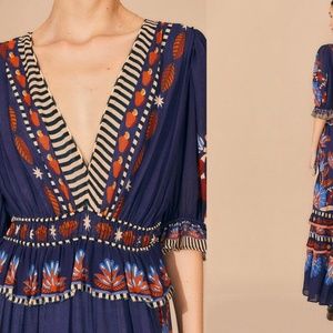 NWT NW Farm Rio Blue Fancy, Print Puff Sleeve Maxi Dress